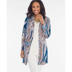 Chico's Micro Faux Suede Paisley Abstract Printed Topper Duster Jacket Size 0